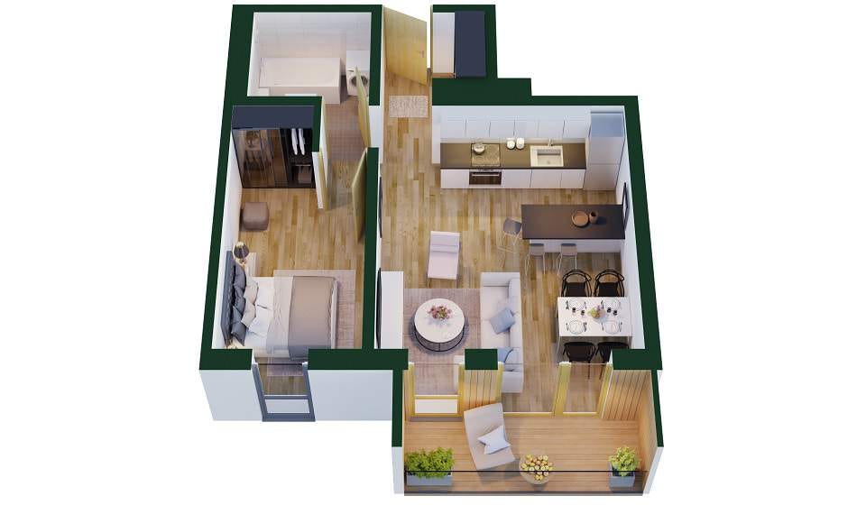 Tallinn | Kolde Rannamaja | Kolde pst 72 | Kolde pst 72-08, 16, 24, 32, 40, 48, 55 | Korteri 3D vaade