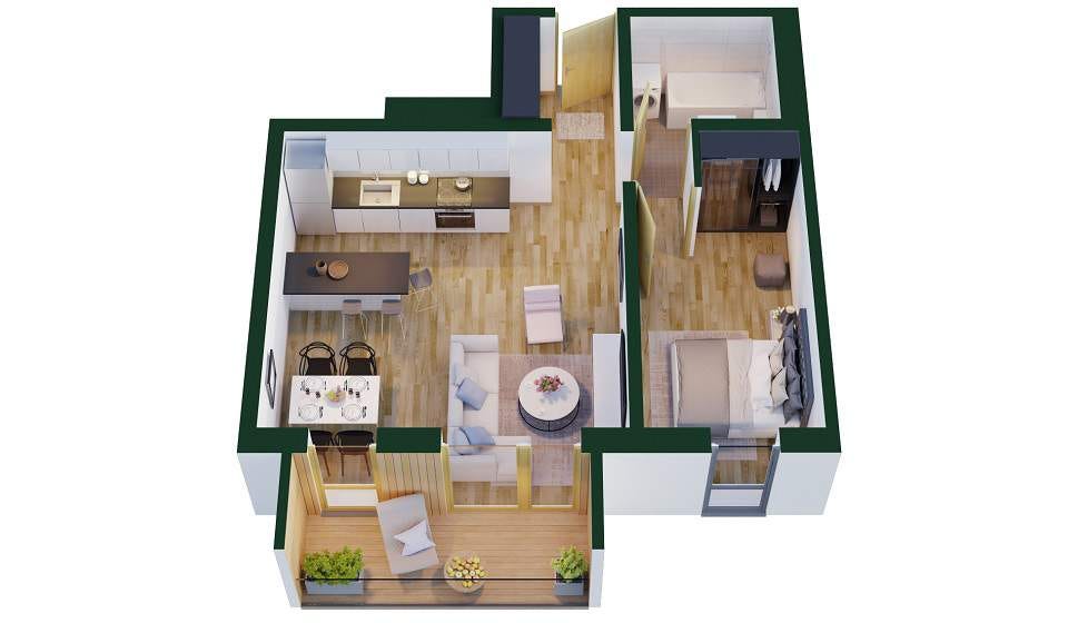 Tallinn | Kolde Rannamaja | Kolde pst 72 | Kolde pst 72-09, 17, 25, 33, 41, 49, 56 | Korteri 3D vaade